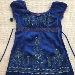Embroidered Cap Sleeve (S) Cobalt Blue Top